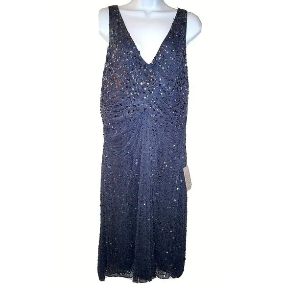 patra beaded dress Patra Dresses | Patra Nwt 18 Blueberry Sequin & Beaded Sleeveless V-Neck Lined Back Zip Dress | Color: Blue | Size: 18